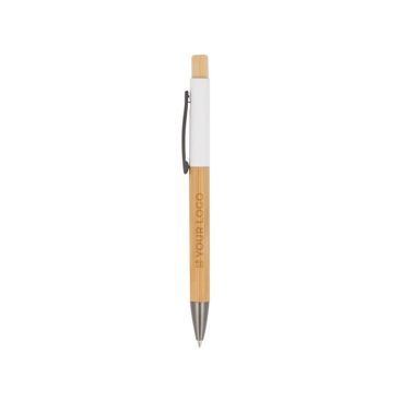 Penna in legno con clip in metallo e dettaglio colorato inchiostro blu