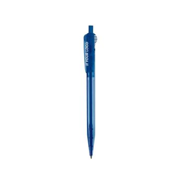 Penna in plastica trasparente con originale clip e inchiostro blu color blu trasparente