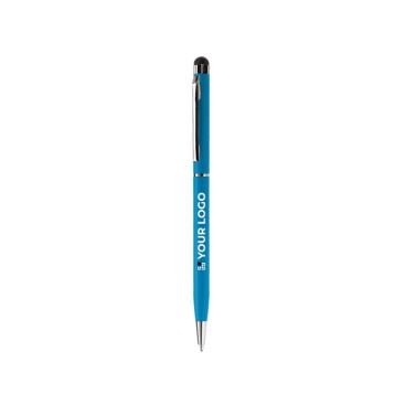Penna fine ed elegante in alluminio con gommino touch e inchiostro blu color blu