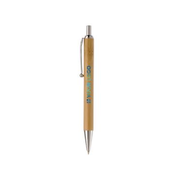 Penna a pulsante in bambù con clip in metallo e inchiostro nero
