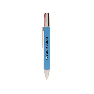 Penna 4 colori realizzata con carta ecologica da personalizzare color blu terza vista