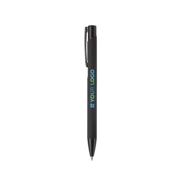 Penna in alluminio con finitura in gomma colorata e inchiostro blu color nero / grigio terza vista