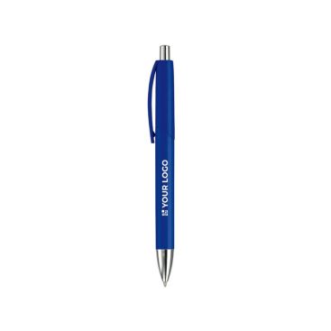 Penna in plastica con pulsante e punta in metallo inchiostro blu color bianco terza vista