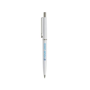 Penna in plastica con componenti in metallo e inchiostro blu color bianco terza vista