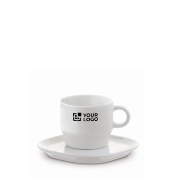 Tazza impilabile con piattino quadrato prodotta in Europa da 180ml color bianco