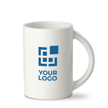 Mug di porcellana bianca con manico a mezza luna prodotta in EU 300ml