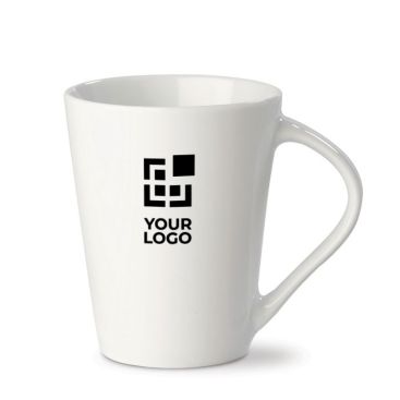 Tazza di porcellana bianca con manico triangolare prodotta in UE 270ml