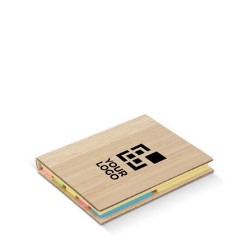 Blocchetto di bambù con 2 set di post-it gialli e segnapagina adesivi