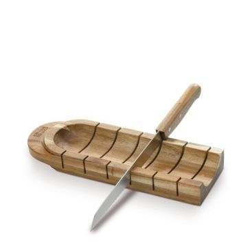 Tagliere da pane in legno di acacia con scanalature e coltello