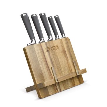 Set di 5 coltelli in acciaio inox in supporto in legno di acacia