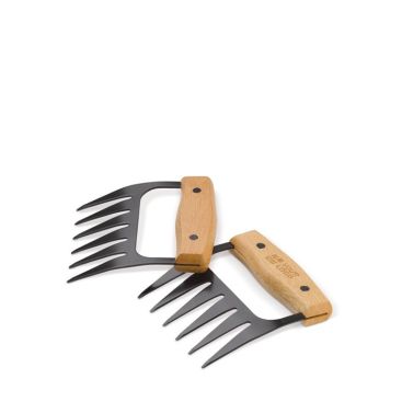 Coppia di artigli da barbecue in acciaio inox con manico in legno