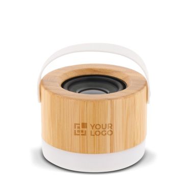 Altoparlante wireless in bambù e ABS con base e manico in bianco 3W