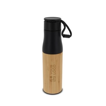 Borraccia in acciaio inox con rivestimento in bambù e laccetto 500ml