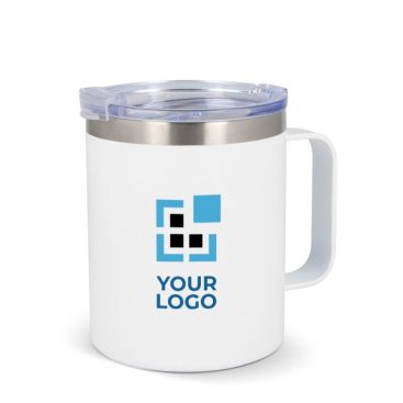 Tazza da viaggio in acciaio e ceramica con manico e tappo 350ml