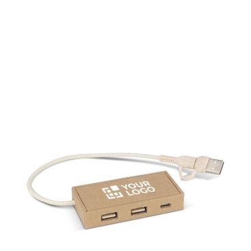 Hub in carta riciclata con 2 ingressi USB-A e uno di tipo C