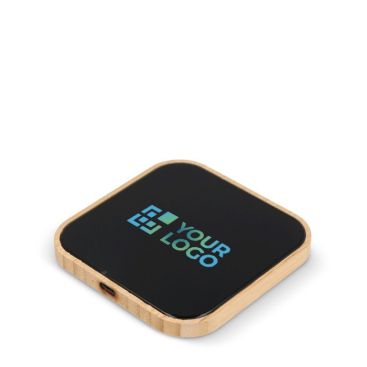 Caricatore wireless quadrato in bambù e vetro nero 10W