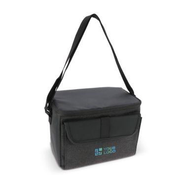 Borsa termica nera promozionale in rPET con tracolla regolabile da 8l