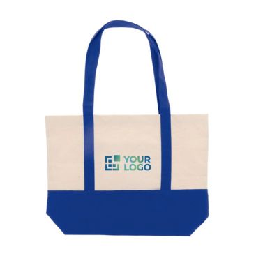 Borsa di cotone OEKO-TEX con base e manici colorati da 280 g/m²