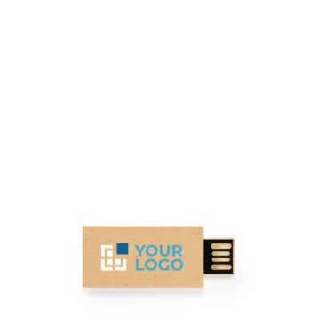 Chiavetta USB minimalista in paglia di grano con logo a colori