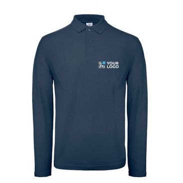 Polo da uomo a maniche lunghe in cotone da 180 g/m² B&C color blu mare