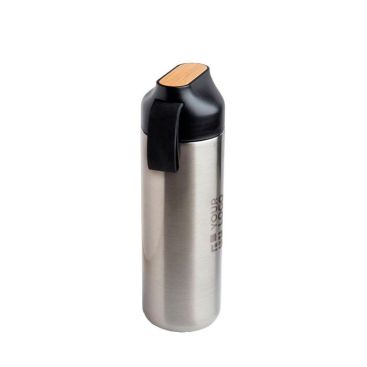 Thermos in acciaio inoxcon manico e dettaglio in bambù 600 ml