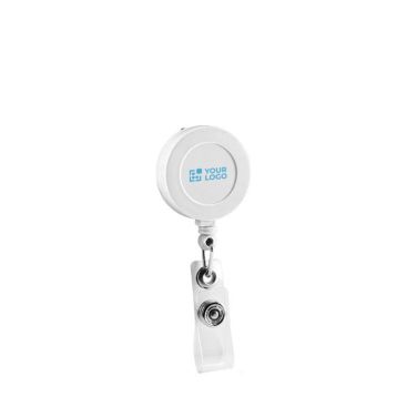 Porta badge promozionale estensibile con clip per agganciarlo color bianco