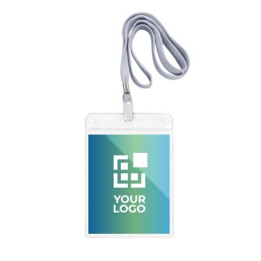 Porta badge verticale di plastica stampato con laccetto 108 x 154 mm Porta badge verticale di plastica stampato con laccetto 108 x 154 mm