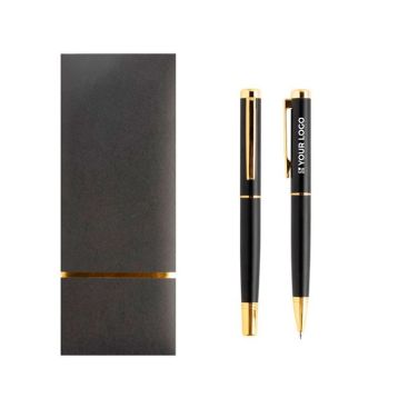 Elegante set con penna e roller in metallo con inchiostro blu