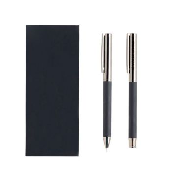 Moderna roller e penna in metallo e carbonio con inchiostro blu