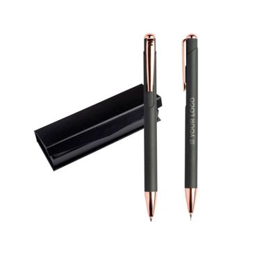 Set con penna a inchiostro blu e portamine con dettagli in metallo