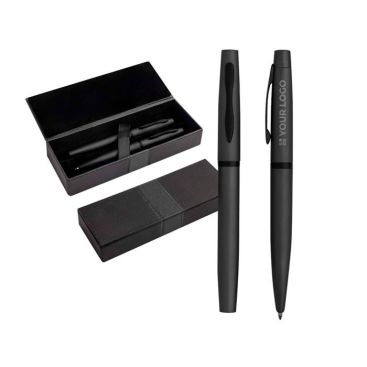 Penna e roller con inchiostro blu in confezione regalo coordinata