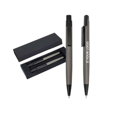 Set con penna a inchiostro nero e portamine in alluminio con astuccio