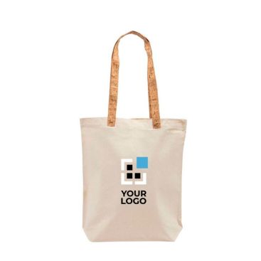 Shopper in cotone con manici lunghi in sughero e rivetti dorati 180 g/m²