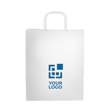 Busta bianca promozionale dai manici corti in carta kraft da 90 g/m² color bianco