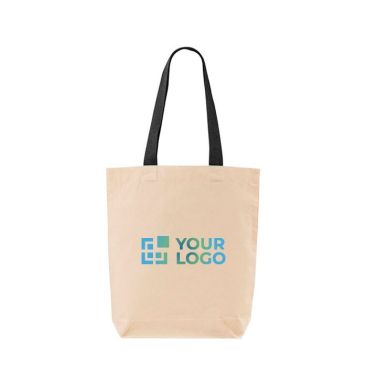 Borsa in cotone con soffietto inferiore e manici colorati 180 g/m²