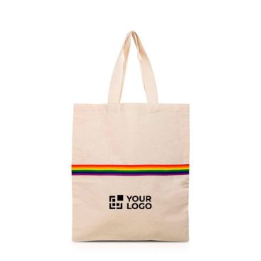 Shopper con fascia multicolore e manici lunghi in cotone 180 g/m²