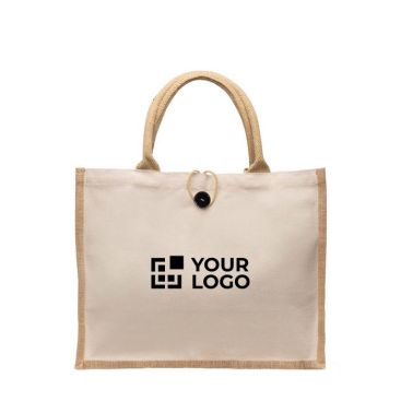 Borsa in juta personalizzata con logo a manici corti 310 g/m2 Borsa in juta personalizzata con logo a manici corti 310 g/m2