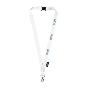 Lanyard in rPET largo 3cm con chiusura di sicurezza e moschettone