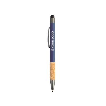 Penna in alluminio e sughero con finitura in gomma e inchiostro blu