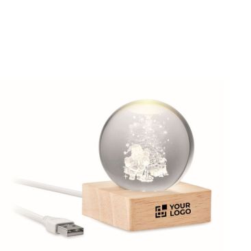Palla di neve natalizia con luce LED da 100lm su base in legno caucciù