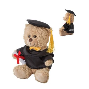 Orsetto di peluche pubblicitario con toga, cappello e diploma