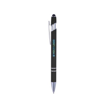 Penna touch in alluminio con finitura in gomma e inchiostro blu
