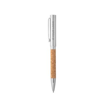 Penna a sfera twist in sughero e metallo con inchiostro blu