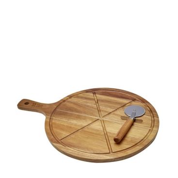 Tagliere in legno di acacia con 6 scanalature e rotella tagliapizza