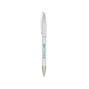 Penna di plastica riciclata con clip e punta argentate, inchiostro blu