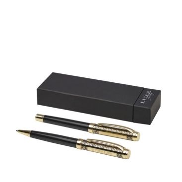 Penna e roller in ottone con finitura cromata dorata e inchiostro blu