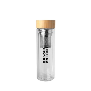 Borraccia in vetro borosilicato con infusore e tappo in bambù 400ml Borraccia in vetro borosilicato con infusore e tappo in bambù 400ml