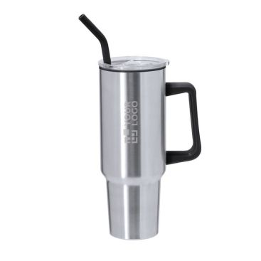 Tazza termico in acciaio inox con manico e cannuccia nera da 1,2l