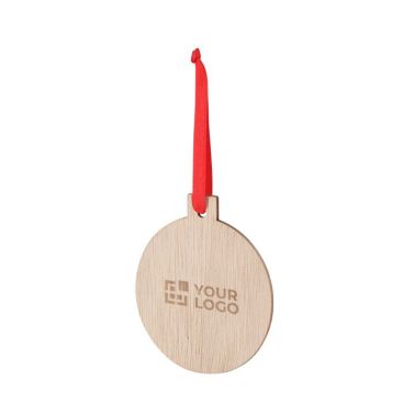 Decorazione a forma di pallina di Natale in legno con nastrino rosso