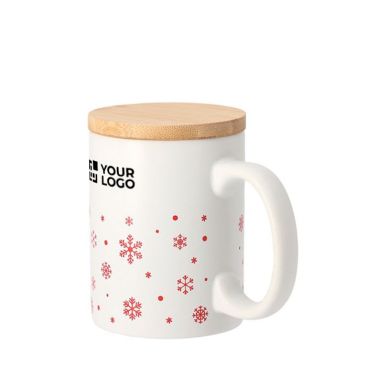 Tazza in ceramica con fiocchi di neve e coperchio in bambù da 300ml